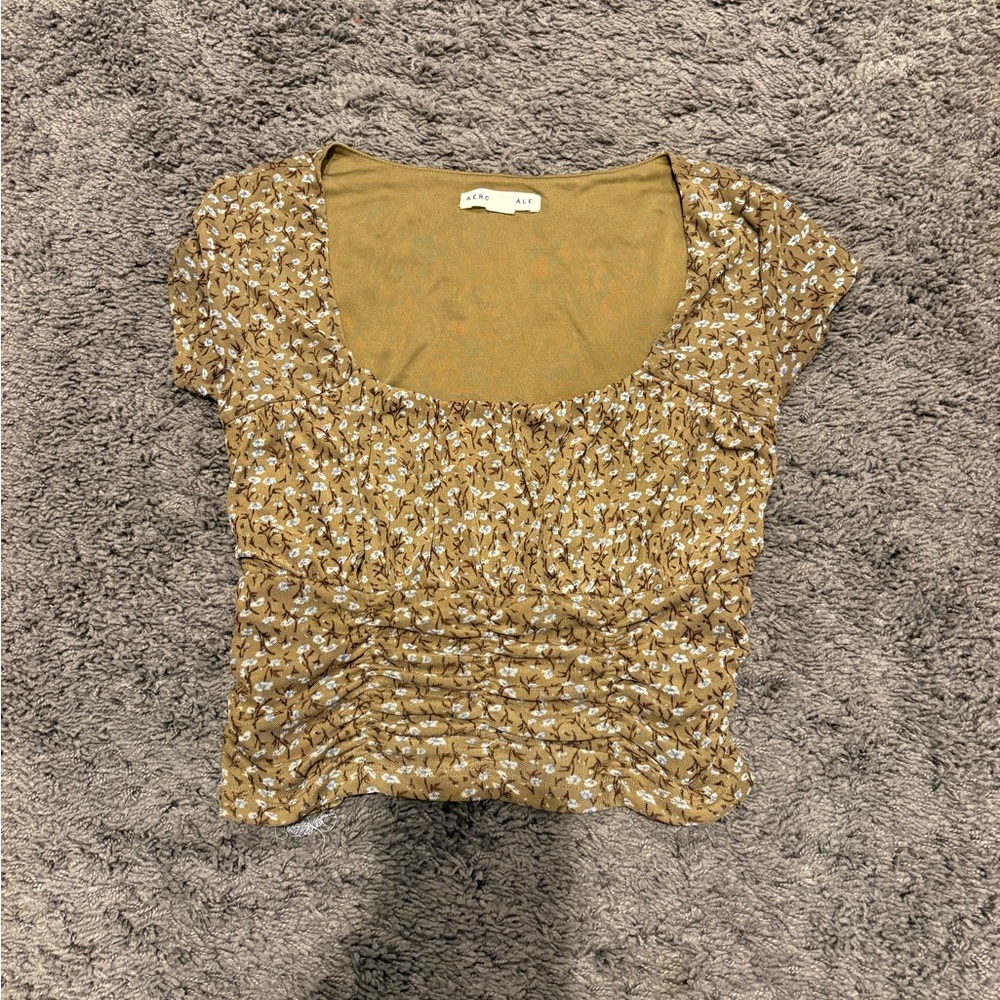 Floral Print Ruched Short Sleeve Top